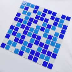 水晶玻璃馬賽克瓷磚鏡面背景墻衛生間水池墻貼自粘魚池遊泳池拼圖 湖光水色藍田生玉