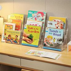桌面書架繪本收納架兒童亞克力書立架小書桌上置物架床頭櫃透明盒 透明三層繪本架 加大號 單個裝