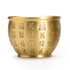 招財進寶百福銅缸聚寶盆 純黃銅米缸客廳擺件 家居聚財小銅盆存錢罐  光面百福中號銅缸