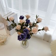 ins韓風仿真花擺設玫瑰禮物復古家居裝飾玫瑰花泡沫假花道具花束 5支混色裝