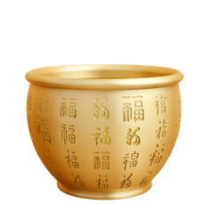 聚寶盆擺件百福銅缸 招財聚財進寶純黃銅米缸 客廳家居小銅盆存錢罐 中號百福缸送五帝錢朱砂
