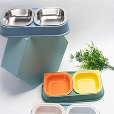 貓碗貓食盆飯盆狗碗防打翻斜口護頸貓糧盆不銹鋼貓碗陶瓷寵物用品 玉髓青礬（綠）不銹鋼碗加大款