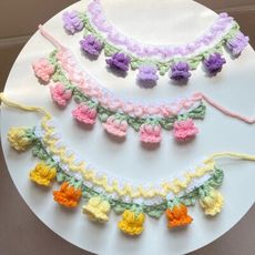 寵物圍脖口水巾圍兜蘭鈴花貓咪狗狗圍領結可愛花朵針織裝飾品  S-小型
