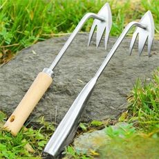 拔草除草神器連根鋤草工具多功能家農用不銹鋼挖野菜鏟起挖雜草鉤 【不銹鋼】木柄多用除草器