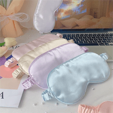 真絲眼罩睡眠緩解眼疲勞遮光學生兒童睡覺專用冰絲女士輕薄眼睛罩 星空粉奶白蝴蝶結
