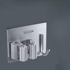 拖把掛鉤 免打孔強力粘膠壁掛家用無痕收納拖把夾浴室掛神器  帶鉤款【加厚304不銹鋼】1只裝