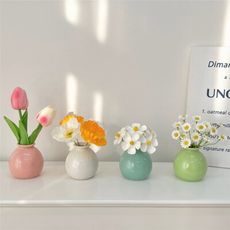 ins風寬口彩色陶瓷小花瓶 幹花仿真花套裝放假裝飾桌面迷你小擺件 寬口小圓瓶