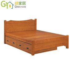 【綠家居】吉里巴斯 現代5尺木紋雙人多功能收納床台組合(床頭片＋四抽可掀式床底)