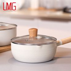 新款-LMG錘紋不沾雪平鍋(含蓋)22CM-象牙白