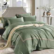§同床共枕§60支英倫風素色天絲萊賽爾纖維雙人5x6.2尺薄床包舖棉兩用被四件式組-多款選擇