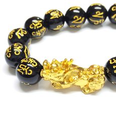 開光沙金貔貅六字大明咒六字箴言觀音心咒仿黑瑪瑙手珠串手鍊(附開光證)