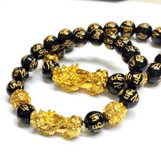 開光沙金貔貅沙金六字大明咒六字箴言觀音心咒黑瑪瑙手珠串手鍊(附開光證)