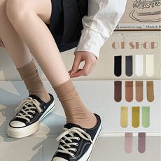 女款襪子 涼感中筒襪 棉質 素色 坑條紋 現貨 M1219 OT SHOP
