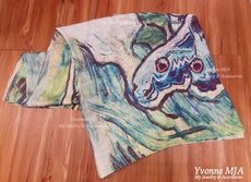 YvonneMJA全球精品配件 進口 綠色水波紋100%桑蠶絲絲巾