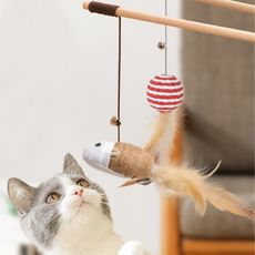 【咪多樂】原木天然麻布逗貓棒 羽毛逗貓棒 貓咪玩具 逗貓棒 貓玩具 寵物玩具 貓咪 貓用品