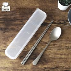 Lucuku鈦鑽環保餐具三件組純鈦筷子+鈦湯匙+餐具盒-大廚師百貨