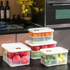冰箱保鮮蔬果收納盒 大容量果蔬生鮮密封盒 日式冰箱收納盒 隔層設計（大號）
