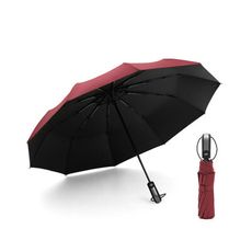 【樂邦】黑膠全自動收開十骨三折雨傘