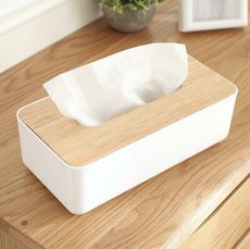 簡約日式橡木蓋子塑料紙巾盒  長方形紙巾盒 客廳車用抽紙盒