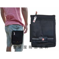 OVER-LAND 腰包外掛式中容量主袋可5.5寸機防水尼龍布+皮革隨身包工作袋可穿過皮帶