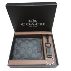 COACH 短夾+匙釦禮盒國際正版保證進口防水防刮皮革活動證夾品證購證塵套提袋