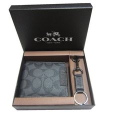 COACH 短夾+匙釦禮盒國際正版保證進口防水防刮皮革活動證夾品證購證塵套提袋等候10-1