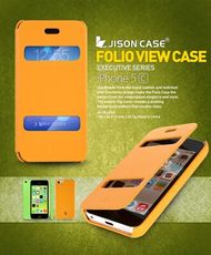 【愛瘋潮】JisonCase Apple iPhone 5C 專用 超纖左翻吸盤雙視窗皮套 保護套