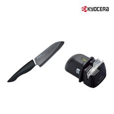 【KYOCERA】日本京瓷16公分黑陶瓷刀+電動磨刀器(二入組)