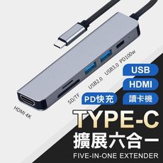六合一 Type-C擴展分線器 擴展塢 4K Mac PD快充 100w 集線器 多功能HUB轉接器