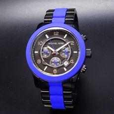 Michael Kors 馬卡龍美式風格計時加大版腕錶-藍黑-MK8756