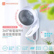 【現貨附原廠遙控器】NICONICO 360°微電腦9吋遙控循環壁扇｜全方位擺頭 NI-EW935
