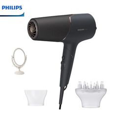 (贈宮廷風雙面鏡)【PHILIPS 飛利浦】智能護髮礦物負離子吹風機 BHD538/21 霧黑金