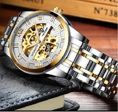 【美國熊】國民男錶 商務精英 雙面鏤空 不鏽鋼錶帶 自動上鍊機械錶 [WT-9005]
