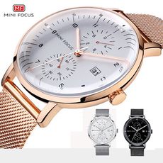 【美國熊】 日本石英機心 大三針 日期顯示 極簡風格 弧形錶面 鋼網錶帶腕錶[MFG-53]