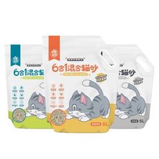 【旺生活】幸福時刻六合一混合貓砂 6L 6包入 豆腐砂 礦砂 貓砂 可沖馬桶 除臭豆腐砂