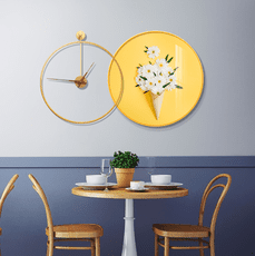 60+50CM 裝飾件 玄關畫 壁畫 餐廳裝飾畫 圓形帶鐘表創意組合壁畫現代簡約餐廳掛畫飯廳墻壁裝飾