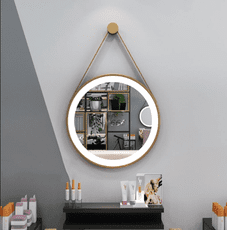 北歐圓鏡 LED帶燈鏡子40公分 壁掛鏡子 圓形鏡子 化妝鏡 浴室鏡 圓鏡 化妝鏡 掛鏡 智能鏡燈鏡