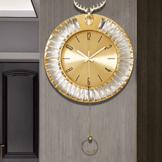 掛鐘  水晶燈裝飾鐘錶 寬44.5*高81.5cm 夜光創意時鐘掛 壁掛鐘 歐式擺鐘 麋鹿裝飾掛鐘