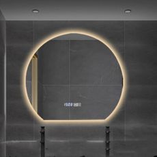 60CM單色光+除霧+時間溫度 化妝鏡 壁掛鏡 半圓智能浴室鏡 衛生間led燈觸摸屏鏡梳妝臺衛浴鏡