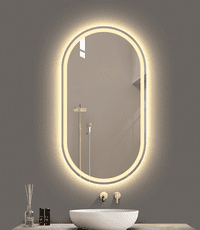 北歐鏡 壁掛鏡  50*80CM單色光 觸摸led燈鏡 橢圓形智能浴室鏡跑道洗臉盆化妝鏡