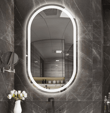 鏡子 50*80CM三色變光+除霧 觸摸led燈鏡 壁掛鏡 橢圓形智能浴室鏡 跑道化妝鏡