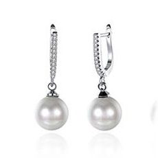 防抗過敏 華麗乳白珍珠 垂墜耳扣耳環-8mm、10mm 新娘飾品