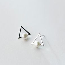 925純銀 三角形珍珠 貝珍珠 耳環耳圈扣-銀 防抗過敏