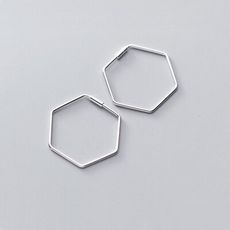 925純銀 六邊形六角形 素面極細 耳圈耳環-銀 防抗過敏