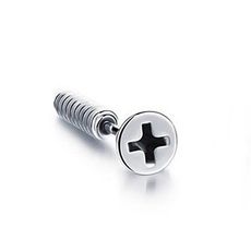 316L醫療鋼 立體螺絲釘 十字螺絲紋 旋轉式耳環-銀 防抗過敏 單支販售
