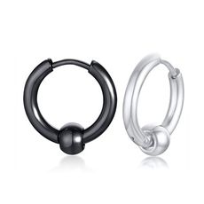 316L醫療鋼 圓球弧形素面 耳環耳圈扣-銀、黑 防抗過敏 單支販售