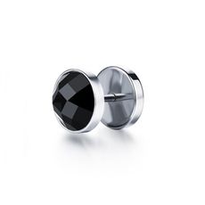 316L醫療鋼 大黑色水晶鑽 旋轉式耳環-銀 防抗過敏 單支販售