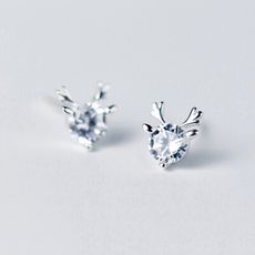 925純銀 麋鹿小鹿 天然水晶 耳環耳針釘-白水晶、藍水晶、紫水晶 防抗過敏