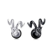 316L醫療鋼 山羊羚羊 旋轉式耳環-銀、黑 防抗過敏 單支販售