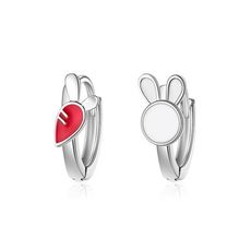 925純銀 不對稱小白兔兔子紅蘿蔔 耳圈扣耳環-銀 防抗過敏